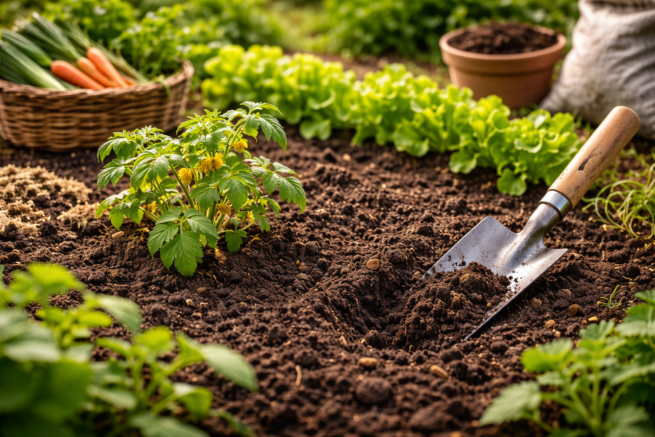 żyzna ziemia do warzyw w ogrodzie świeża gleba uprawa warzyw