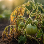 pomidory słabo rosną zwiędła roślina pomidora w ogrodzie