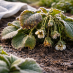 roślina uszkodzona przez przymrozki szron na liściach ogród