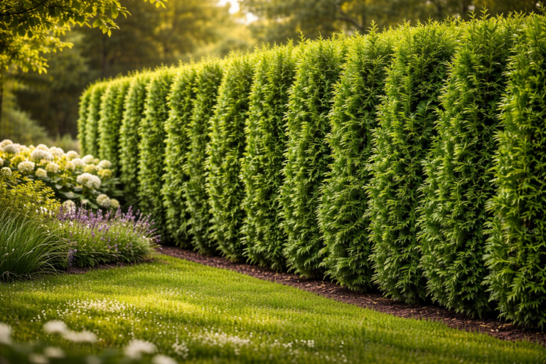 gęsty zielony żywopłot w ogrodzie rośliny szybko rosnące