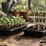 porównanie zdrowych i wyciągniętych sadzonek warzyw w doniczkach