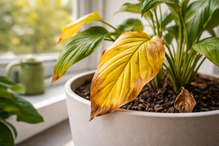 żółknące liście rośliny doniczkowej problem pielęgnacja roślin